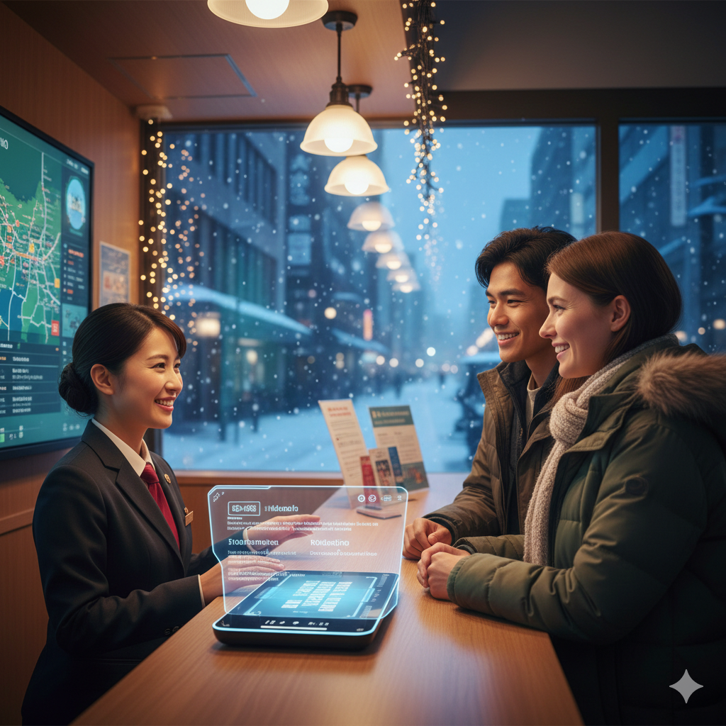 ホテルでチェックインしている様子