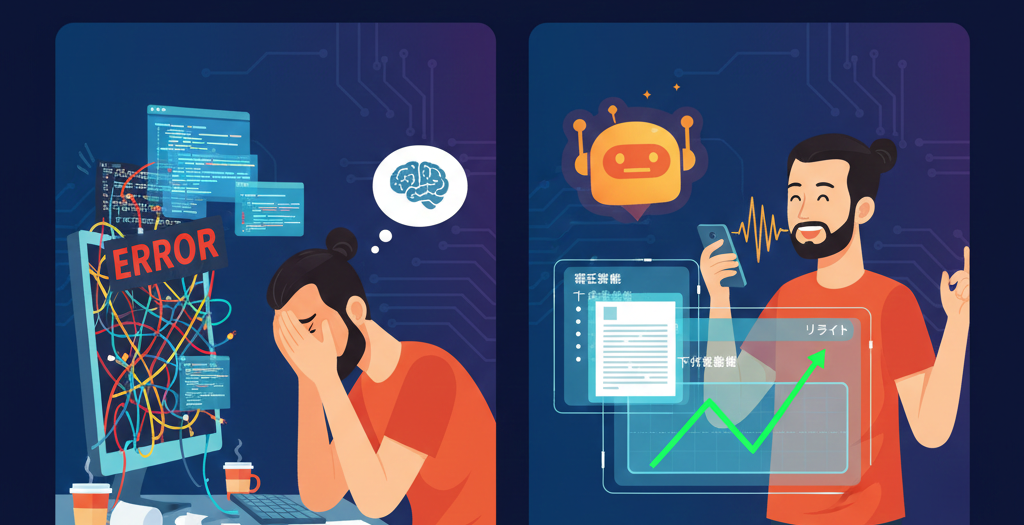 AI音声入力を笑顔で行っている比較画像